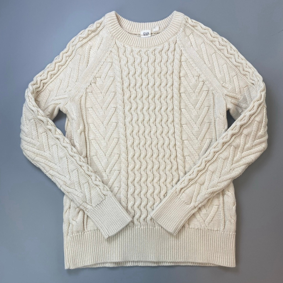 GAP Sweaters - GAP Cable Knit Sweater Cream Womens XS Cottagecore Fisherman 3D Knit Heritage